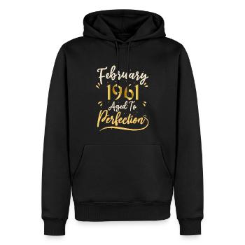 Février 1961 Février âgée à la perfection 1961 - Sweat à capuche Premium bio Homme - noir - Devant - Nico (187cm)