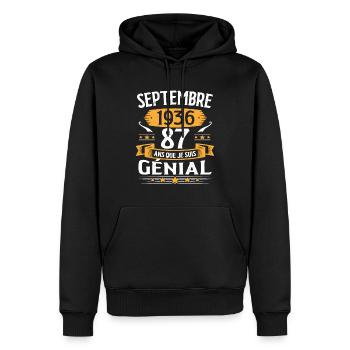 Septembre 1936 87 Ans Que Je Suis Génial Cadeau - Sweat à capuche Premium bio Homme - noir - Devant - Nico (187cm)