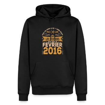 Les Légendes Sont Nées En Février 2016 - Sweat à capuche Premium bio Homme - noir - Devant - Nico (187cm)