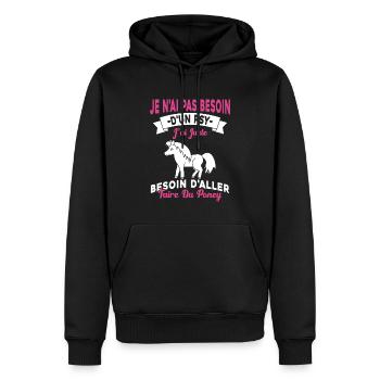 cadeau cheval poney besoin d'aller faire du poney - Sweat à capuche Premium bio Homme - noir - Devant - Nico (187cm)