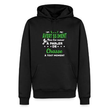 Parler de chasse à tout moment Humour chasseur - Sweat à capuche Premium bio Homme - noir - Devant - Nico (187cm)