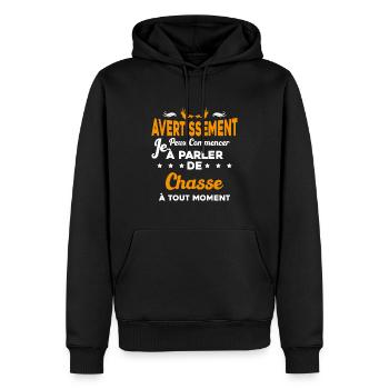 Parler de chasse à tout moment Humour chasseur - Sweat à capuche Premium bio Homme - noir - Devant - Nico (187cm)
