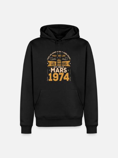 Mars 1974 Vintage Retro Anniversaire - Sweat à capuche Premium bio Homme - noir