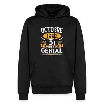 Octobre 1992 31 Ans Que Je Suis Génial Cadeau - Sweat à capuche Premium bio Homme - noir - Devant - Nico (187cm)