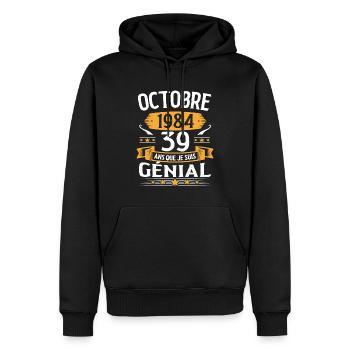 Anniversaire Millésime Fabriqué en Octobre 1984 - Sweat à capuche Premium bio Homme - noir - Devant - Nico (187cm)