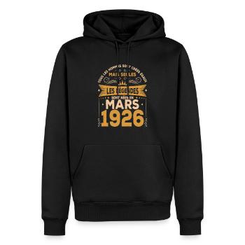 Mars 1926 Anniversaire Idée Cadeau Vintage 1926 - Sweat à capuche Premium bio Homme - noir - Devant - Nico (187cm)