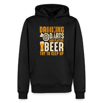 Dart Trinken und Bier Spielen Versuche Mitzuhalten - Männer Premium Bio Hoodie - Schwarz - Vorne - Nico (187cm)