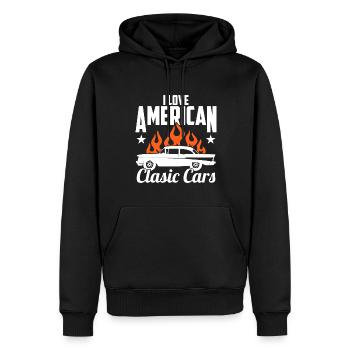 J’adore les voitures classiques américaines - Sweat à capuche Premium bio Homme - noir - Devant - Nico (187cm)