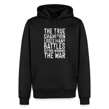 The champion loses battles before he wins - Men’s Premium Organic Hoodie - black - Front - Nico (187cm)