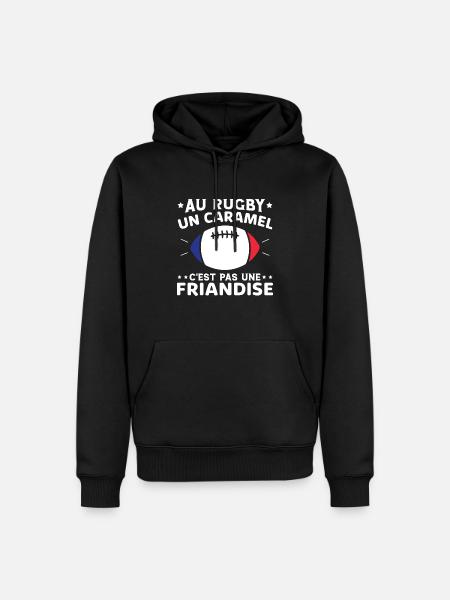 Au Rugby Un Caramel C'est Pas Une Friandise - Sweat à capuche Premium bio Homme - noir