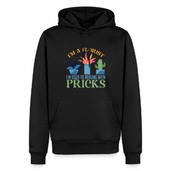 Je suis fleuriste j’ai l’habitude des points de suture - Sweat à capuche Premium bio Homme - noir - Devant - Nico (187cm)
