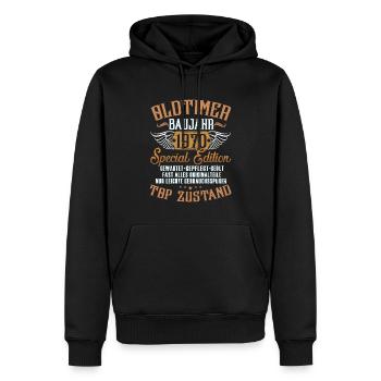 1970 Geburtsjahr Geburtstag Oldtimer Baujahr - Männer Premium Bio Hoodie - Schwarz - Vorne - Nico (187cm)