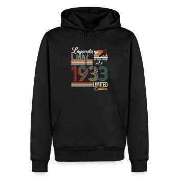 Des légendes vieilles de 90 ans sont nées en mai 1933 - Sweat à capuche Premium bio Homme - noir - Devant - Nico (187cm)