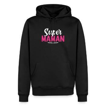 Super Maman Fleurs Rose - Sweat à capuche Premium bio Homme - noir - Devant - Nico (187cm)