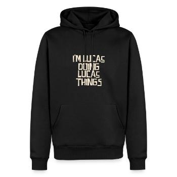 Je suis Lucas en train de faire des choses Lucas - Sweat à capuche Premium bio Homme - noir - Devant - Nico (187cm)