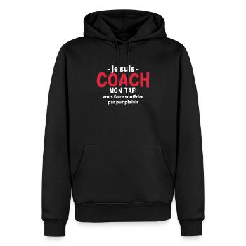 Je suis coach - humour cadeau sportif - Sweat à capuche Premium bio Homme - noir - Devant - Nico (187cm)