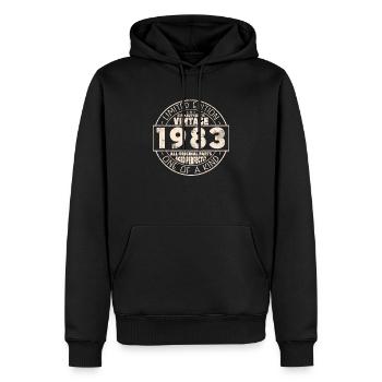 Anniversaire Vintage 1983 - Sweat à capuche Premium bio Homme - noir - Devant - Nico (187cm)