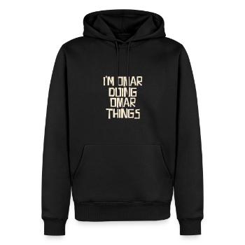 Je suis Omar en train de faire des choses à Omar - Sweat à capuche Premium bio Homme - noir - Devant - Nico (187cm)