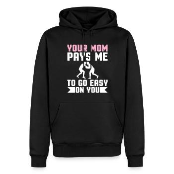 Deine Mutter Bezahlt Mich Um Dich Zu Schonen - Männer Premium Bio Hoodie - Schwarz - Vorne - Nico (187cm)