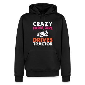 Une fermière folle conduisant un tracteur - Sweat à capuche Premium bio Homme - noir - Devant - Nico (187cm)
