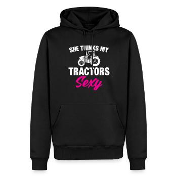 Elle pense que mes tracteurs sont sexy - Sweat à capuche Premium bio Homme - noir - Devant - Nico (187cm)