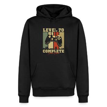 Cadeau Anniv. Vintage Niv. 70 Éd. Limitée - Sweat à capuche Premium bio Homme - noir - Devant - Nico (187cm)