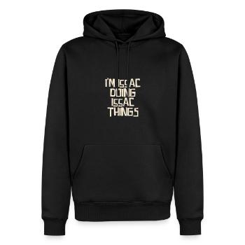 Je suis Issac en train de faire des choses Issac - Sweat à capuche Premium bio Homme - noir - Devant - Nico (187cm)