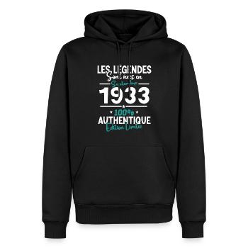 Cadeau Anniversaire septembre 1933 90 ans - Sweat à capuche Premium bio Homme - noir - Devant - Nico (187cm)
