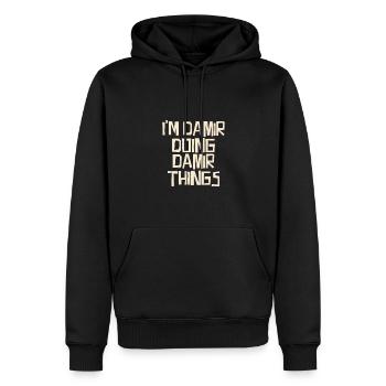 Je suis Damir en train de faire des choses Damir - Sweat à capuche Premium bio Homme - noir - Devant - Nico (187cm)
