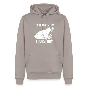 I just like frogs a lot, okay? - Men’s Premium Organic Hoodie - taupe - Front - Nico (187cm)
