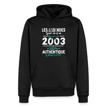 Cadeau Anniv. Nov. 2003 - 20 Ans - Sweat à capuche Premium bio Homme - noir - Devant - Nico (187cm)