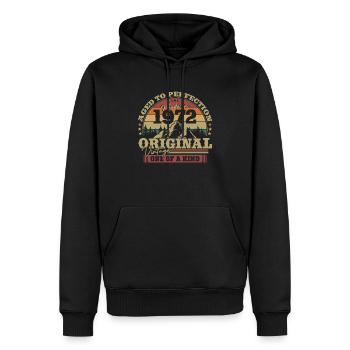 Cadeau 52ème Anniversaire Millésime 1972 - Sweat à capuche Premium bio Homme - noir - Devant - Nico (187cm)