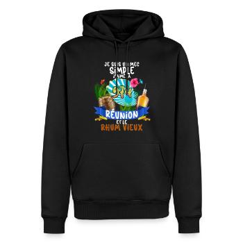 Réunion et Rhum Vieux Humour Homme Apéro - Sweat à capuche Premium bio Homme - noir - Devant - Nico (187cm)