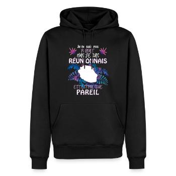 Reunionnais Cadeau Humour - Sweat à capuche Premium bio Homme - noir - Devant - Nico (187cm)