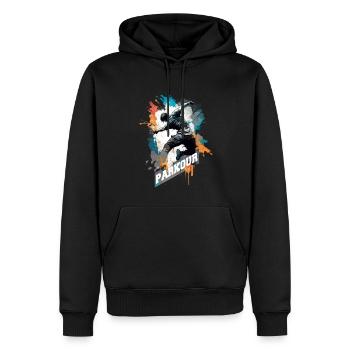 Coureurs de parkour avec lettrage - Sweat à capuche Premium bio Homme - noir - Devant - Nico (187cm)
