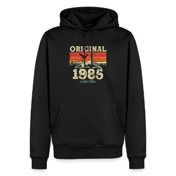 Cadeau d’anniversaire original de 1985 - Sweat à capuche Premium bio Homme - noir - Devant - Nico (187cm)