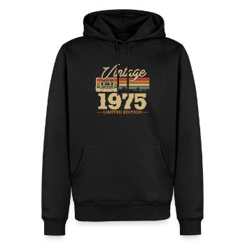 1975 - 48/49e anniversaire - Sweat à capuche Premium bio Homme - noir - Devant - Nico (187cm)