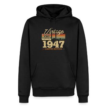 1947 - 76/77e anniversaire - Sweat à capuche Premium bio Homme - noir - Devant - Nico (187cm)