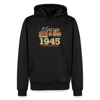 1945 Anniversaire - 78/79 ans - Sweat à capuche Premium bio Homme - noir - Devant - Nico (187cm)