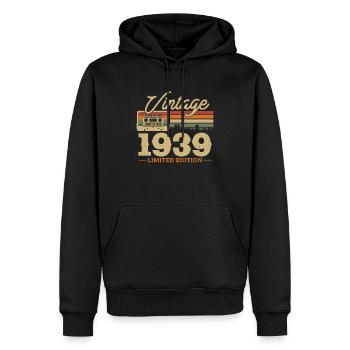 1939 - 84/85e anniversaire - Sweat à capuche Premium bio Homme - noir - Devant - Nico (187cm)