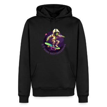 Alien auf Skateboard mit Schriftzug - Männer Premium Bio Hoodie - Schwarz - Vorne - Nico (187cm)