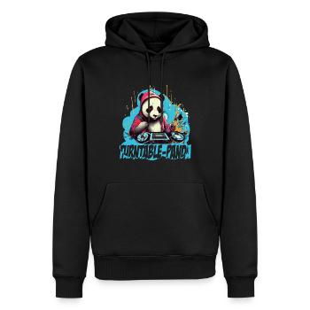Panda DJ mit Schriftzug - Männer Premium Bio Hoodie - Schwarz - Vorne - Nico (187cm)