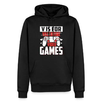 V est pour les jeux vidéo - Valentine - Sweat à capuche Premium bio Homme - noir - Devant - Nico (187cm)