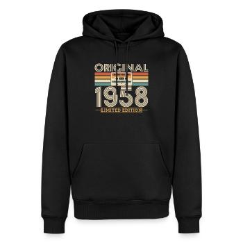 Cadeau d’anniversaire original 1958, 65/66 ans - Sweat à capuche Premium bio Homme - noir - Devant - Nico (187cm)