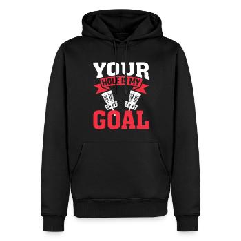 Your hole is my goal - Men’s Premium Organic Hoodie - black - Front - Nico (187cm)