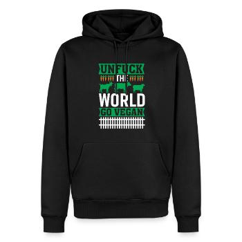 Unfuck The World Go Vegan - Männer Premium Bio Hoodie - Schwarz - Vorne - Nico (187cm)