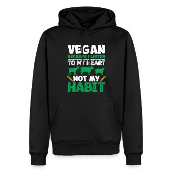 Vegan parce que j’écoute mon cœur - Sweat à capuche Premium bio Homme - noir - Devant - Nico (187cm)