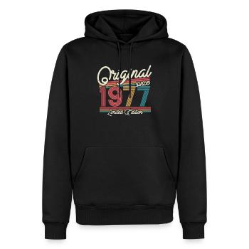 Gift 46/47 J. Né en 1977 - Sweat à capuche Premium bio Homme - noir - Devant - Nico (187cm)