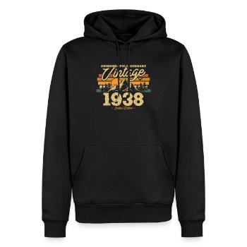 Millésime 1938 Cadeau - 85/86 ans - Sweat à capuche Premium bio Homme - noir - Devant - Nico (187cm)