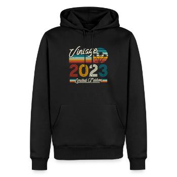 Cadeau d’anniversaire vintage 2023 - Sweat à capuche Premium bio Homme - noir - Devant - Nico (187cm)